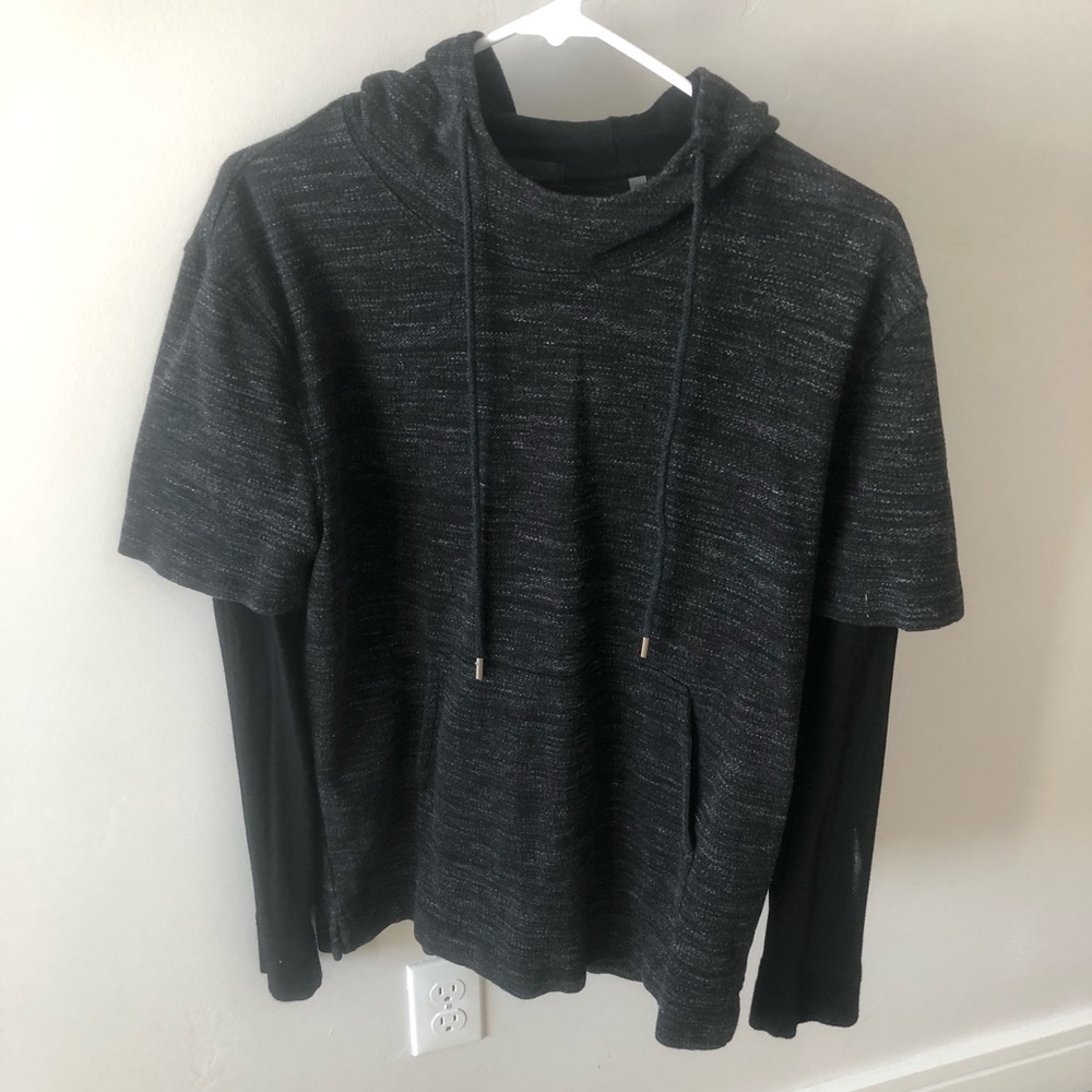 Black short sleeve hoodie with under sleeves